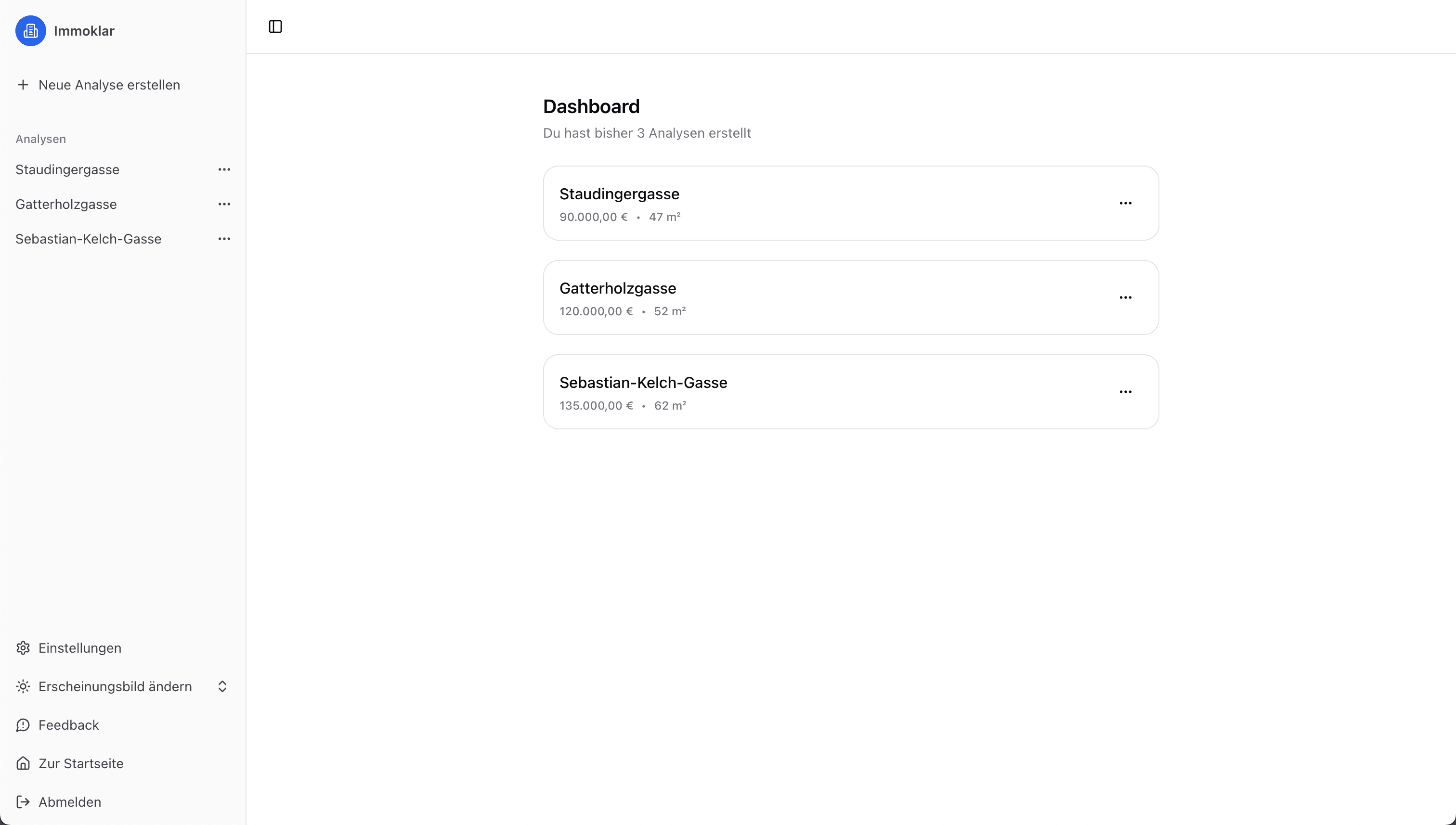 Screenshot der Funktion: Dashboard